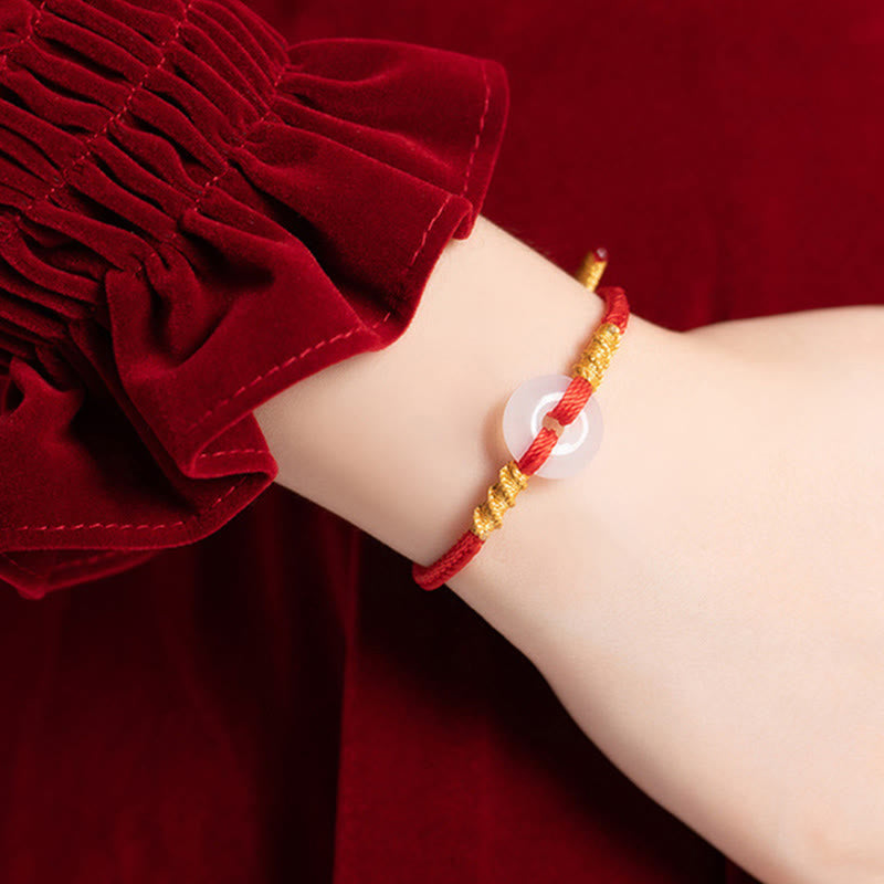 Pulsera con nudo de cuerda y hebilla de paz de calcedonia blanca y Buddha Stones - image 4