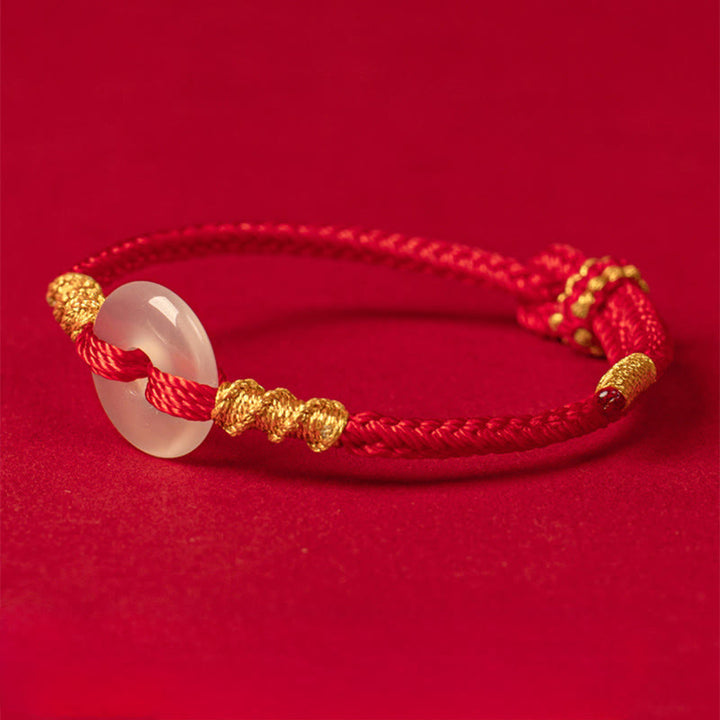 Pulsera con nudo de cuerda y hebilla de paz de calcedonia blanca y Buddha Stones - image 10