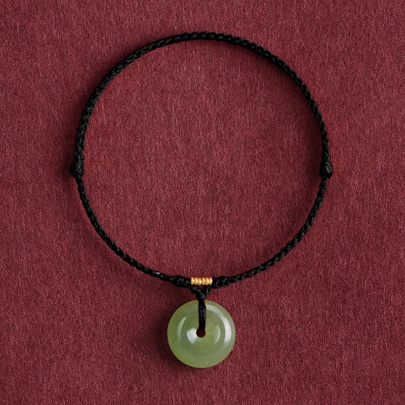 Pulsera tobillera con hebilla de paz y hilo de jade hetiano natural de Buddha Stones - Cuerda negra - Tobillera (circunferencia de la tobillera 22-24 cm) - image 9