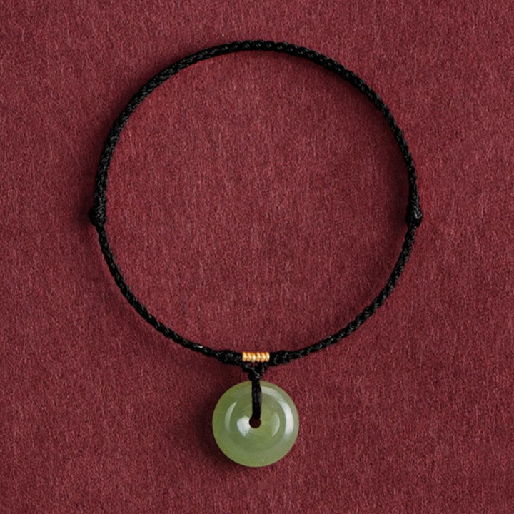 Pulsera tobillera con hebilla de paz y hilo de jade hetiano natural de Buddha Stones - Cuerda negra - Tobillera (circunferencia de la tobillera 22-24 cm) - image 9