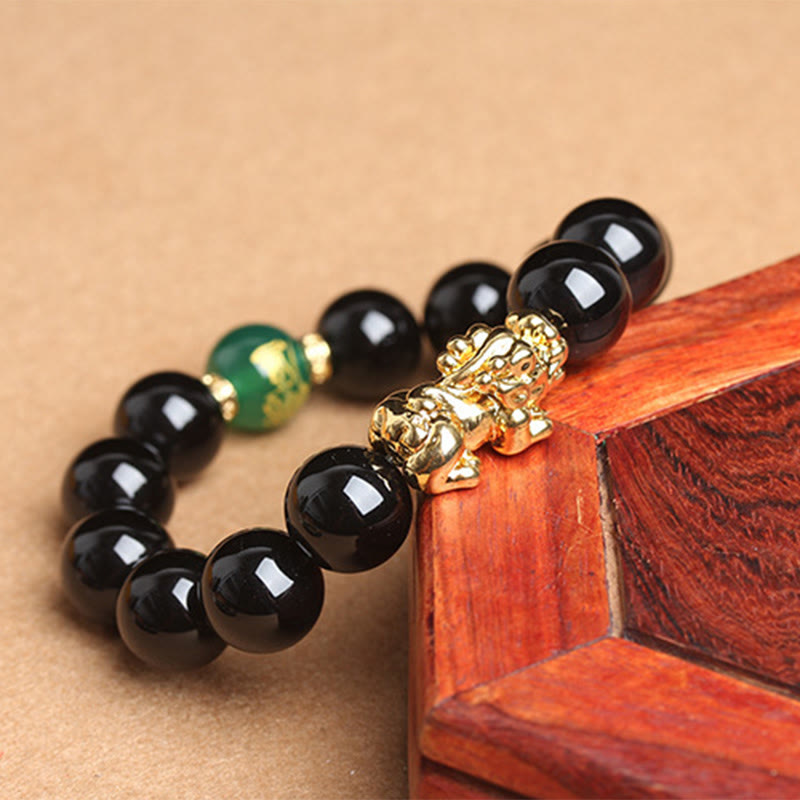 Pulsera de protección Pi Xiu con cuentas de ágata verde y ónix negro de Buddha Stones - image 10