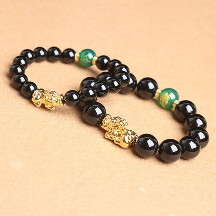Pulsera de protección Pi Xiu con cuentas de ágata verde y ónix negro de Buddha Stones - image 11