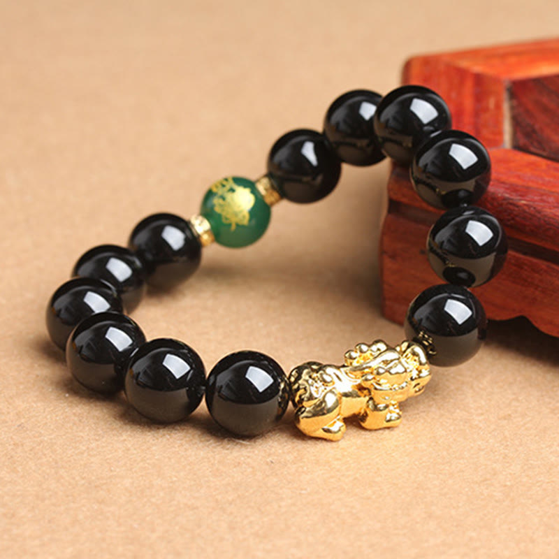 Pulsera de protección Pi Xiu con cuentas de ágata verde y ónix negro de Buddha Stones - image 9