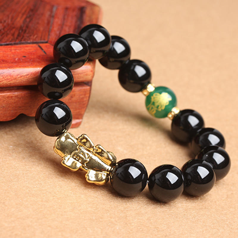 Pulsera de protección Pi Xiu con cuentas de ágata verde y ónix negro de Buddha Stones - image 8