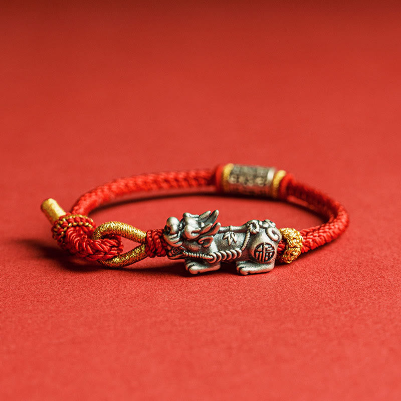 Pulsera de hilo protector Pixiu Om Mani Padme Hum de plata de ley 925 con Buddha Stones - 18-19 cm - image 0