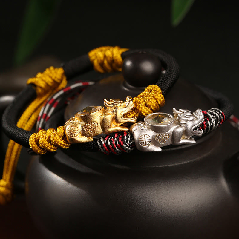 Pulsera de cuerda tejida a mano con Buddha Stones Pi Xiu para la riqueza y la suerte - image 0