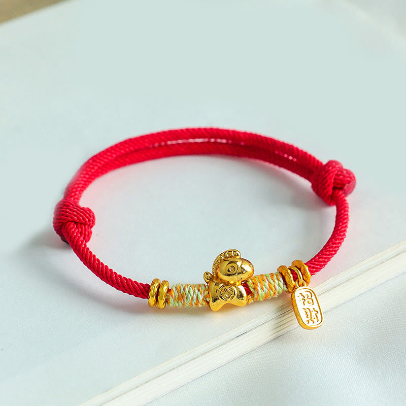 Pulsera trenzada con amuleto de la suerte y la fortuna, hilo rojo y negro , con Buddha Stones y el Año del Caballo - image 2