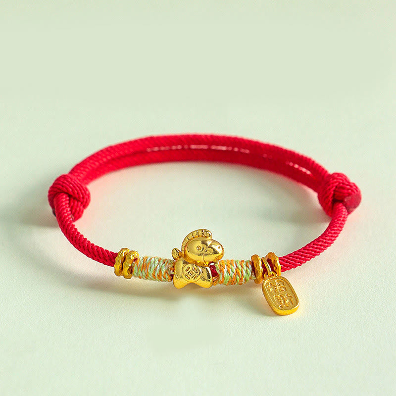 Pulsera trenzada con amuleto de la suerte y la fortuna, hilo rojo y negro , con Buddha Stones y el Año del Caballo - Cordón rojo (circunferencia de la muñeca: 15-19 cm) - image 1