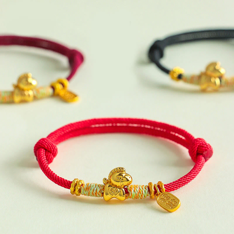 Pulsera trenzada con amuleto de la suerte y la fortuna, hilo rojo y negro , con Buddha Stones y el Año del Caballo - image 0
