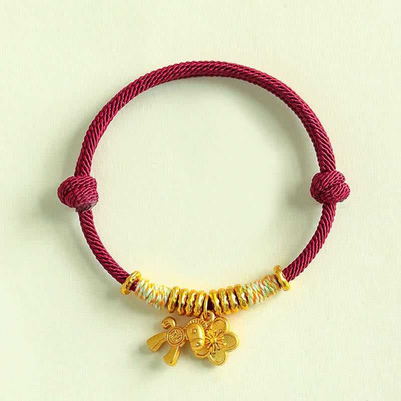 Pulsera hecha a mano con Buddha Stones y el Año del Caballo con hilo rojo - Cuerda roja oscura (circunferencia de la muñeca: 15-19 cm) - image 8
