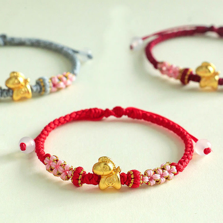 Pulsera de la suerte con hilo rojo y nudo de flor de durazno multicolor con Buddha Stones del Año del Caballo - image 0