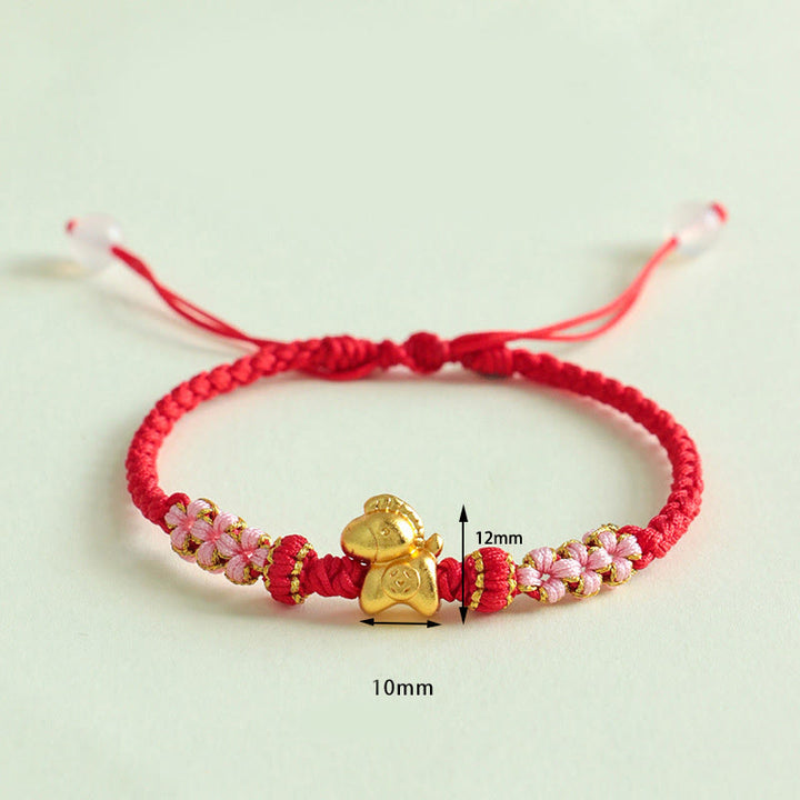 Pulsera de la suerte con hilo rojo y nudo de flor de durazno multicolor con Buddha Stones del Año del Caballo - image 3
