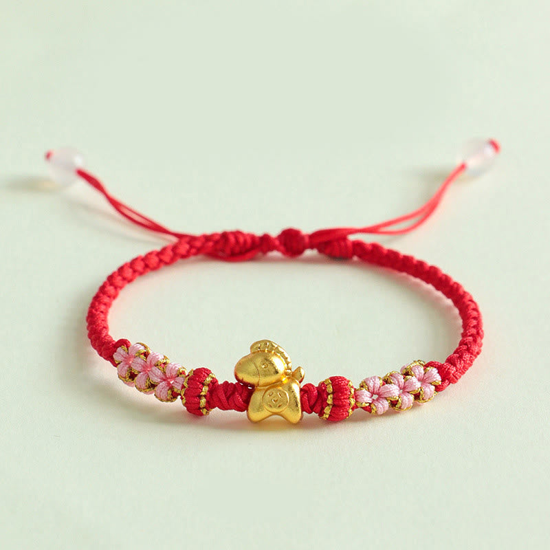 Pulsera de la suerte con hilo rojo y nudo de flor de durazno multicolor con Buddha Stones del Año del Caballo - Hilo rojo (circunferencia de la muñeca: 15-19 cm) - image 1