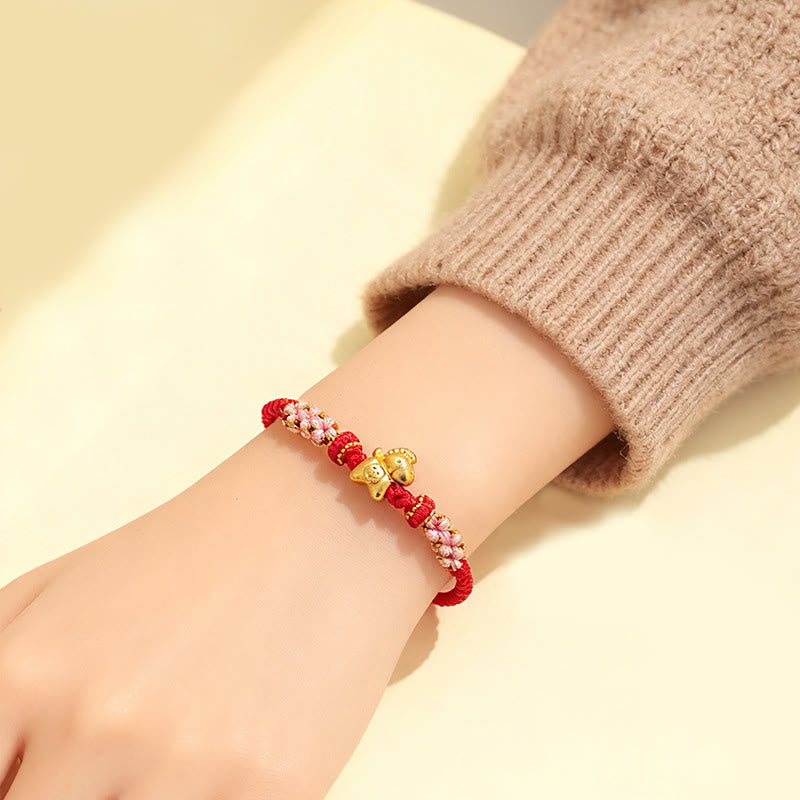 Pulsera de la suerte con hilo rojo y nudo de flor de durazno multicolor con Buddha Stones del Año del Caballo - image 7