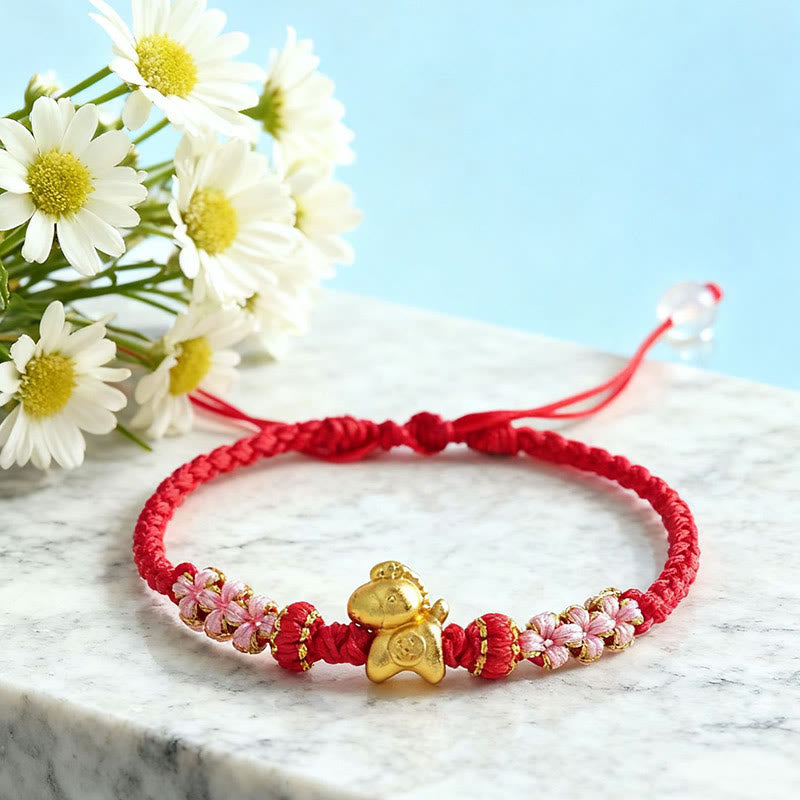 Pulsera de la suerte con hilo rojo y nudo de flor de durazno multicolor con Buddha Stones del Año del Caballo - image 5