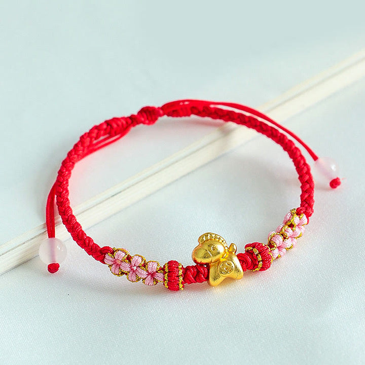 Pulsera de la suerte con hilo rojo y nudo de flor de durazno multicolor con Buddha Stones del Año del Caballo - image 4