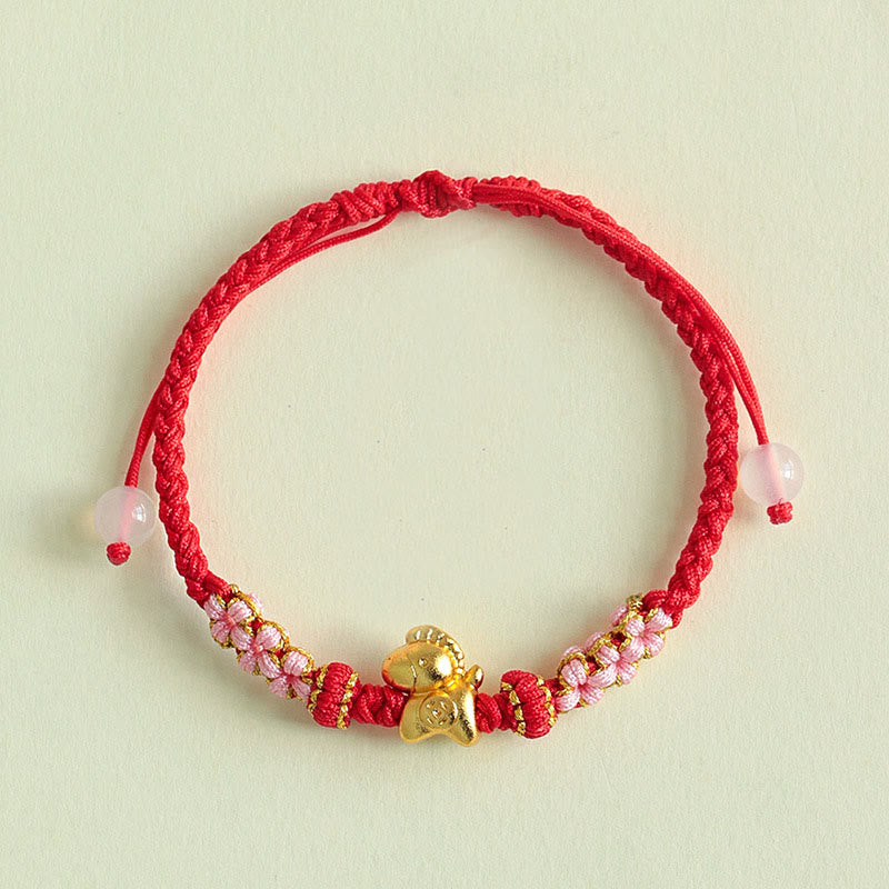 Pulsera de la suerte con hilo rojo y nudo de flor de durazno multicolor con Buddha Stones del Año del Caballo - image 2