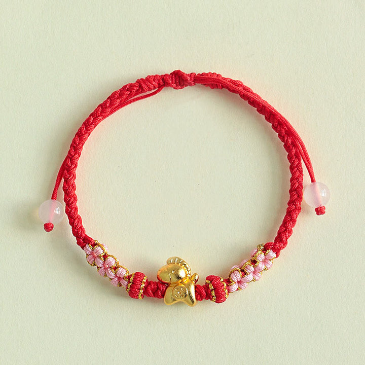 Pulsera de la suerte con hilo rojo y nudo de flor de durazno multicolor con Buddha Stones del Año del Caballo - image 2