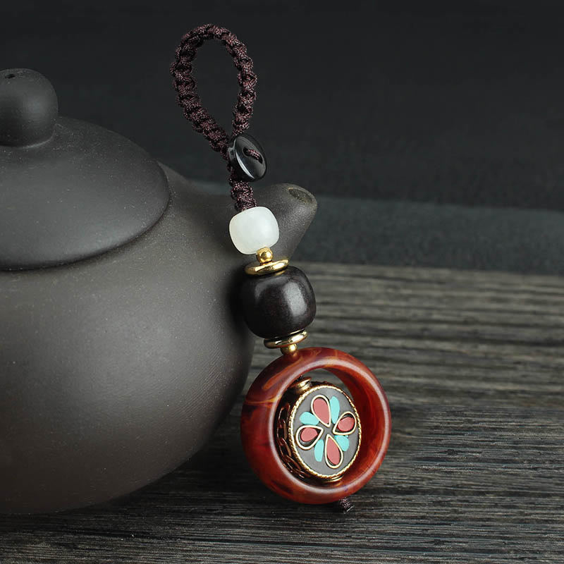 Llavero giratorio con Buddha Stones, madera de ébano, trébol de cuatro hojas en sánscrito, ojo de Buda y paz. - Patrón de trébol de cuatro hojas - image 8