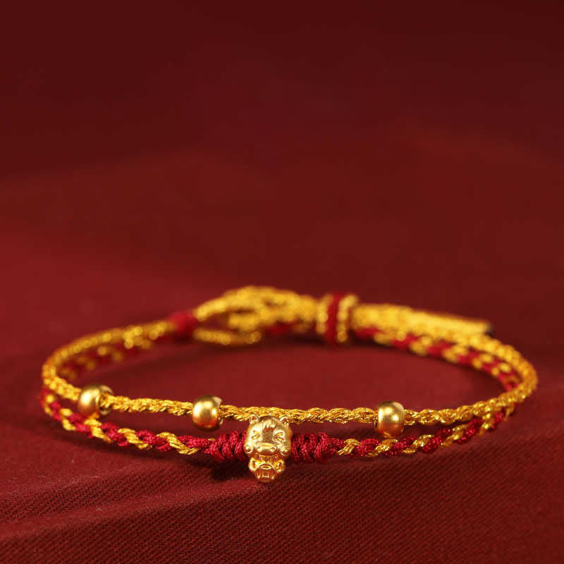 Pulsera de la suerte con hilo rojo dorado de doble vuelta con cuentas de oro 999 del Año del Caballo y Buddha Stones - image 10