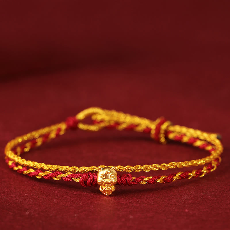 Pulsera de la suerte con hilo rojo dorado de doble vuelta con cuentas de oro 999 del Año del Caballo y Buddha Stones - Caballo de oro 999 - image 0