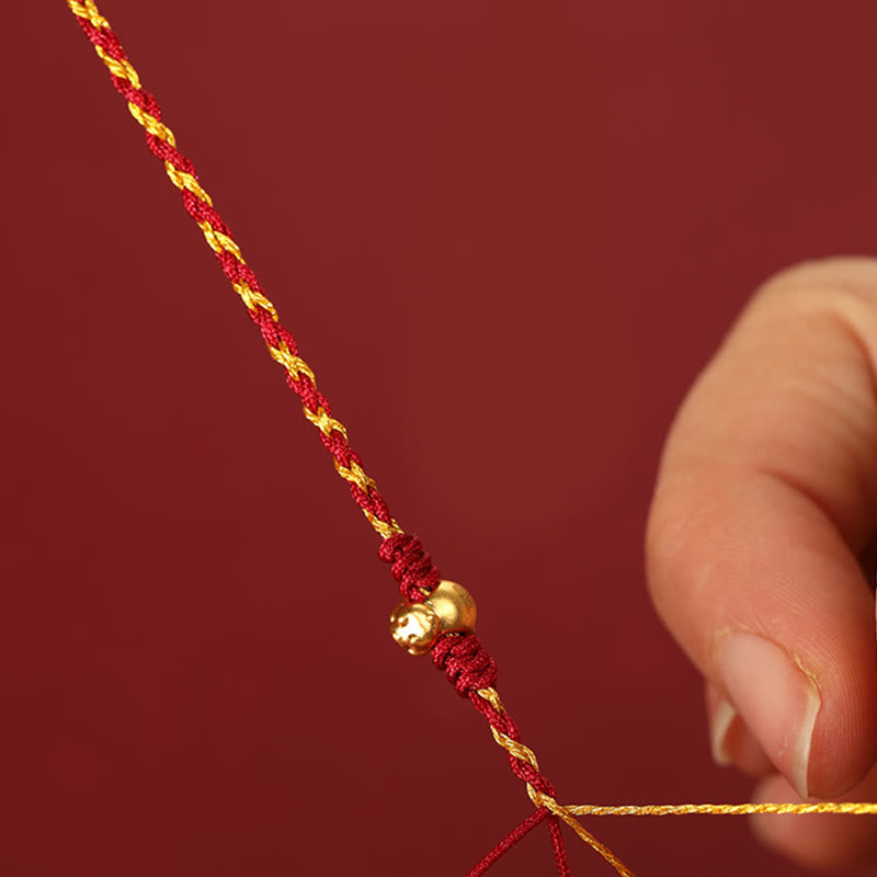 Pulsera de la suerte con hilo rojo dorado de doble vuelta con cuentas de oro 999 del Año del Caballo y Buddha Stones - image 4