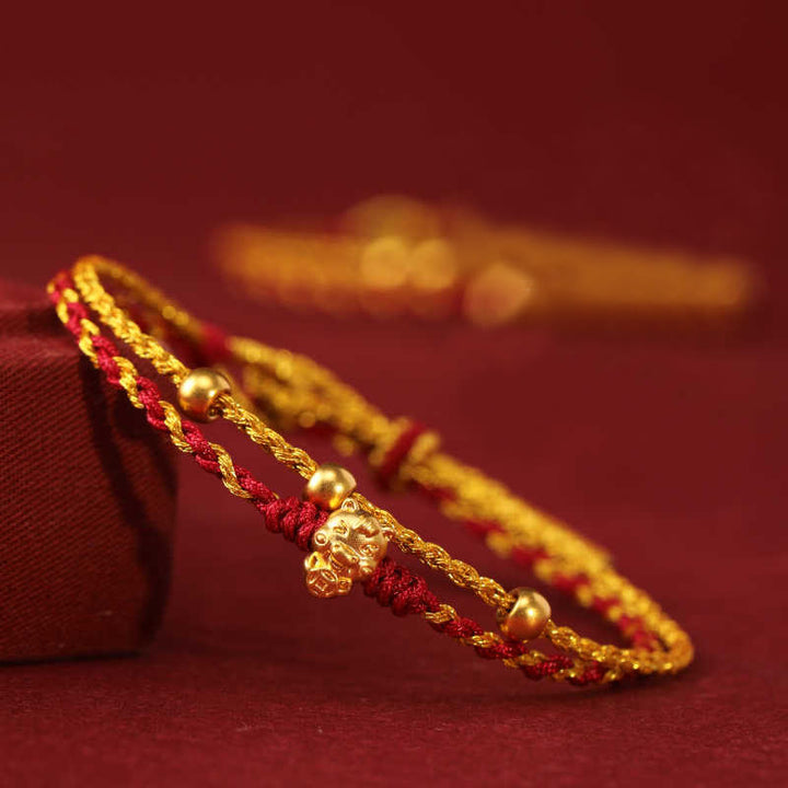 Pulsera de la suerte con hilo rojo dorado de doble vuelta con cuentas de oro 999 del Año del Caballo y Buddha Stones - image 9