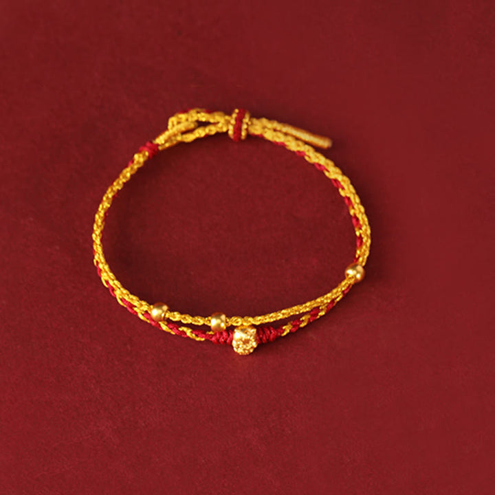 Pulsera de la suerte con hilo rojo dorado de doble vuelta con cuentas de oro 999 del Año del Caballo y Buddha Stones - image 11