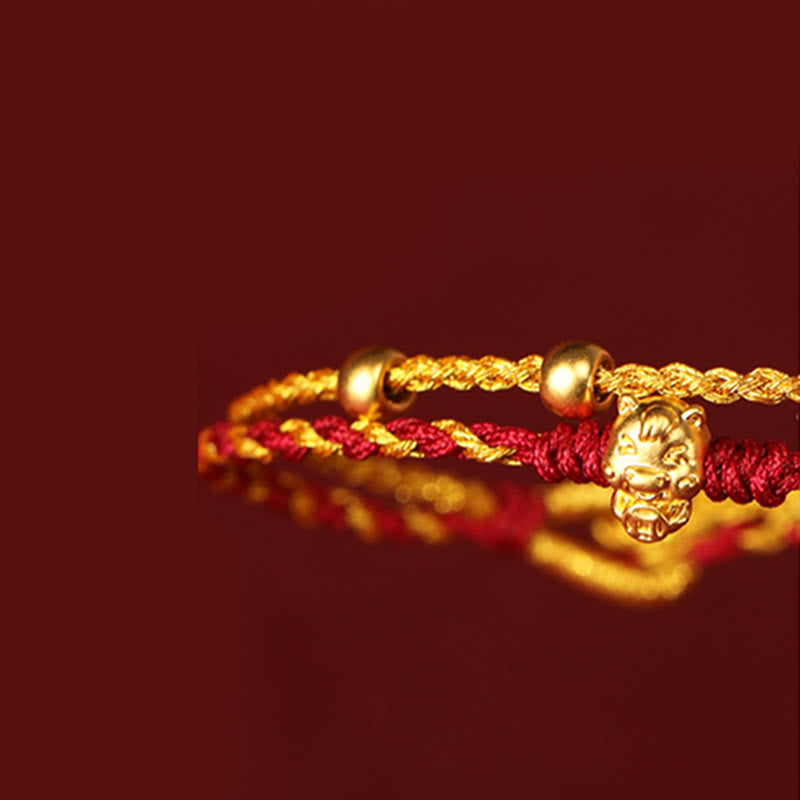 Pulsera de la suerte con hilo rojo dorado de doble vuelta con cuentas de oro 999 del Año del Caballo y Buddha Stones - image 12