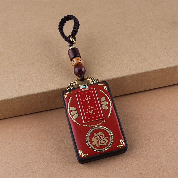 Buddha Stones Llavero con botón de flor de ébano, pez koi y carácter chino de la suerte con cuerda - Cuerda de botón marrón - Personaje Fu - image 6