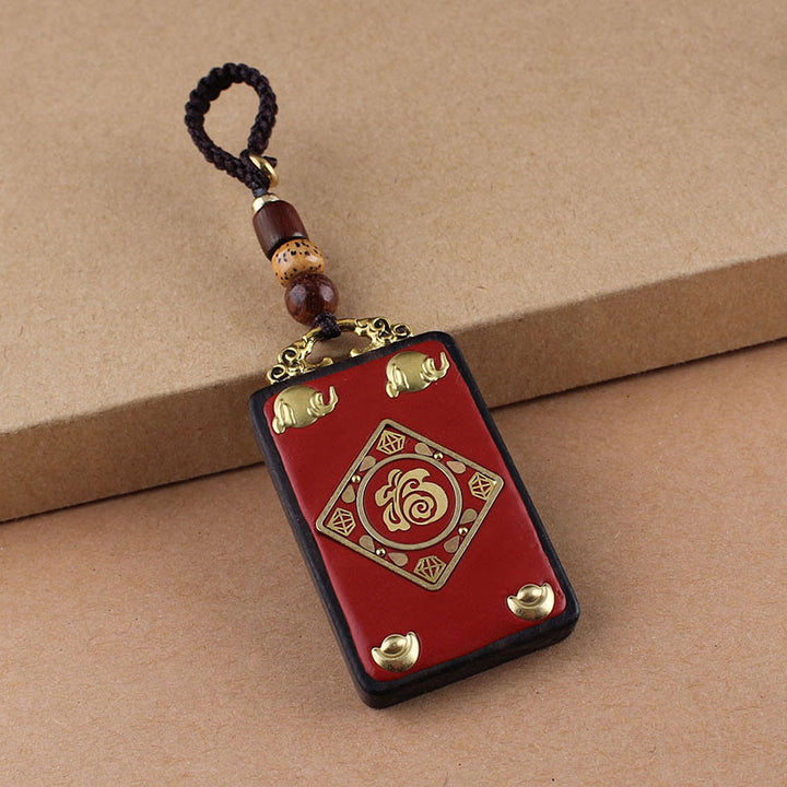 Buddha Stones Llavero con botón de flor de ébano, pez koi y carácter chino de la suerte con cuerda - Cuerda de botón marrón - Lingote de personaje Fu - image 9