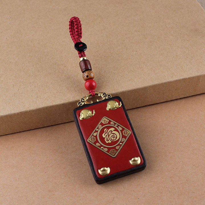 Buddha Stones Llavero con botón de flor de ébano, pez koi y carácter chino de la suerte con cuerda - Cuerda de botón rojo - Lingote de personaje Fu - image 17