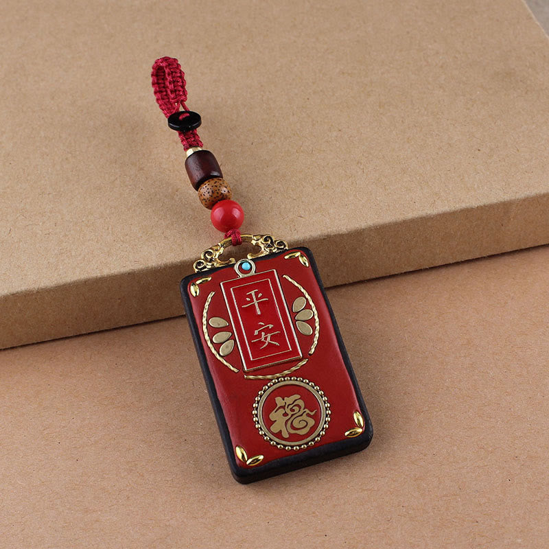 Buddha Stones Llavero con botón de flor de ébano, pez koi y carácter chino de la suerte con cuerda - Cuerda de botón rojo - Personaje Fu - image 16