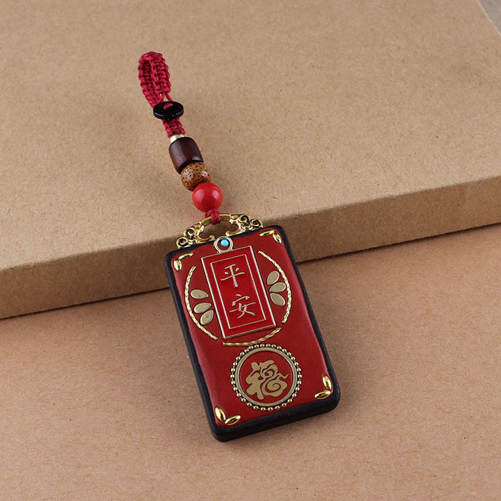 Buddha Stones Llavero con botón de flor de ébano, pez koi y carácter chino de la suerte con cuerda - Cuerda de botón rojo - Personaje Fu - image 16