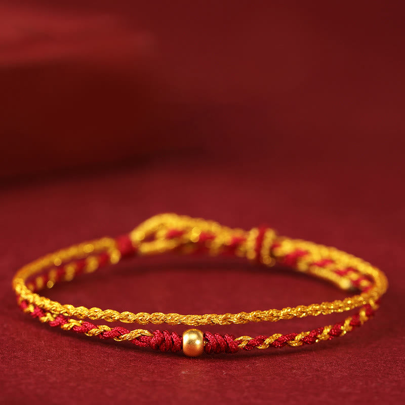 Pulsera trenzada con Buddha Stones de oro 999 y monedas de cobre de doble vuelta con hilo rojo dorado. - Cuenta individual de oro 999 - image 0