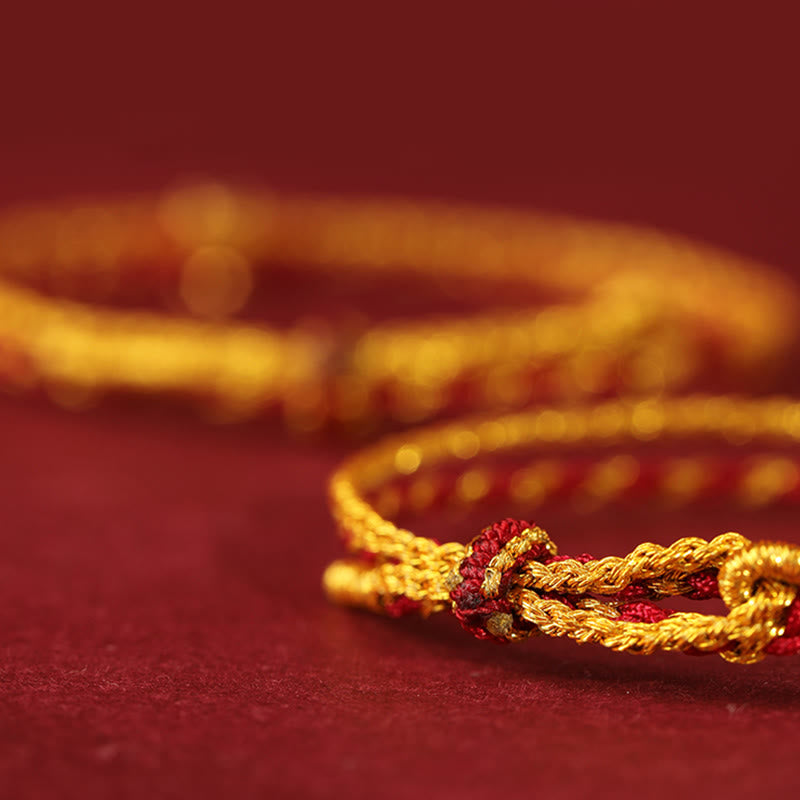 Pulsera trenzada con Buddha Stones de oro 999 y monedas de cobre de doble vuelta con hilo rojo dorado. - image 2