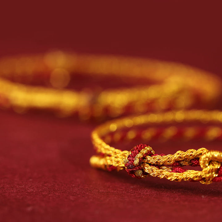 Pulsera trenzada con Buddha Stones de oro 999 y monedas de cobre de doble vuelta con hilo rojo dorado. - image 2