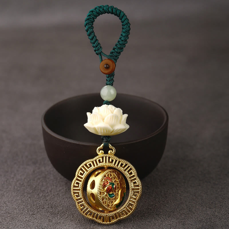 Llavero giratorio de cobre con cuentas de jade hetiano y semillas de Bodhi de Buddha Stones - image 2