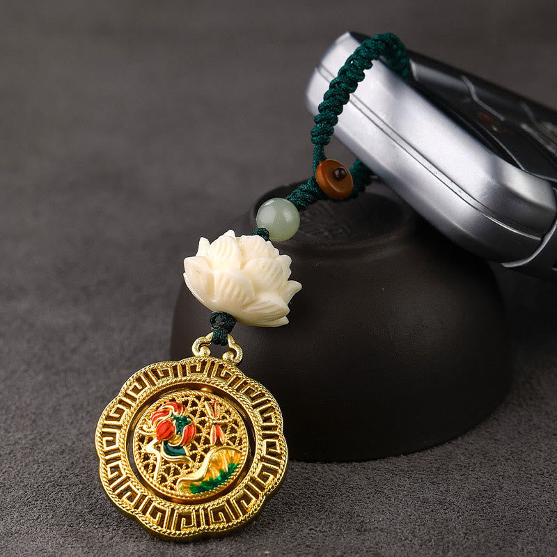 Llavero giratorio de cobre con cuentas de jade hetiano y semillas de Bodhi de Buddha Stones - image 4