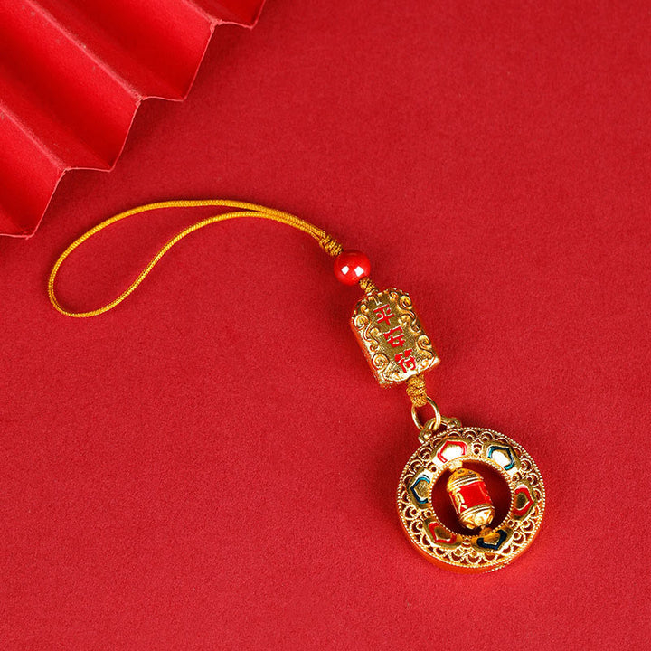 Rueda de oración de cobre con Buddha Stones, cinco direcciones, dioses de la riqueza, equilibrio, llavero giratorio - Talismán de la paz - Cuerda regular - image 8