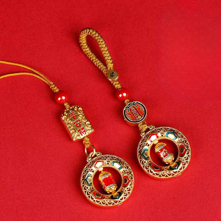 Rueda de oración de cobre con Buddha Stones, cinco direcciones, dioses de la riqueza, equilibrio, llavero giratorio - image 10