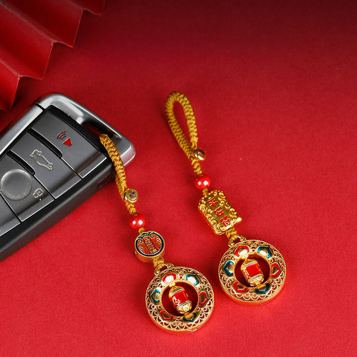 Rueda de oración de cobre con Buddha Stones, cinco direcciones, dioses de la riqueza, equilibrio, llavero giratorio - image 9