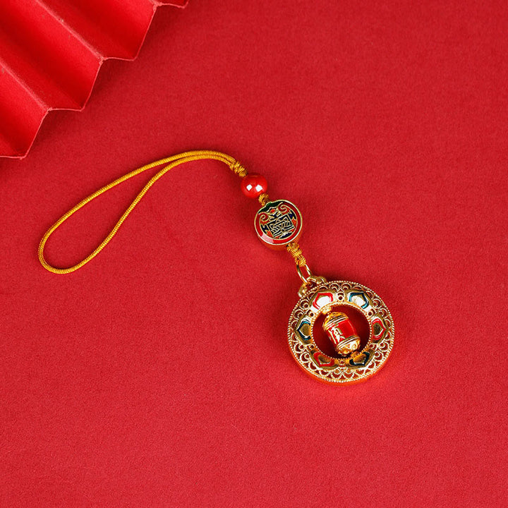 Rueda de oración de cobre con Buddha Stones, cinco direcciones, dioses de la riqueza, equilibrio, llavero giratorio - Cinco Direcciones Dioses de la Riqueza - Cuerda regular - image 4