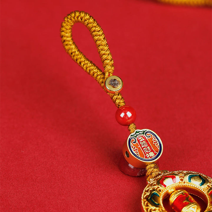 Rueda de oración de cobre con Buddha Stones, cinco direcciones, dioses de la riqueza, equilibrio, llavero giratorio - image 2