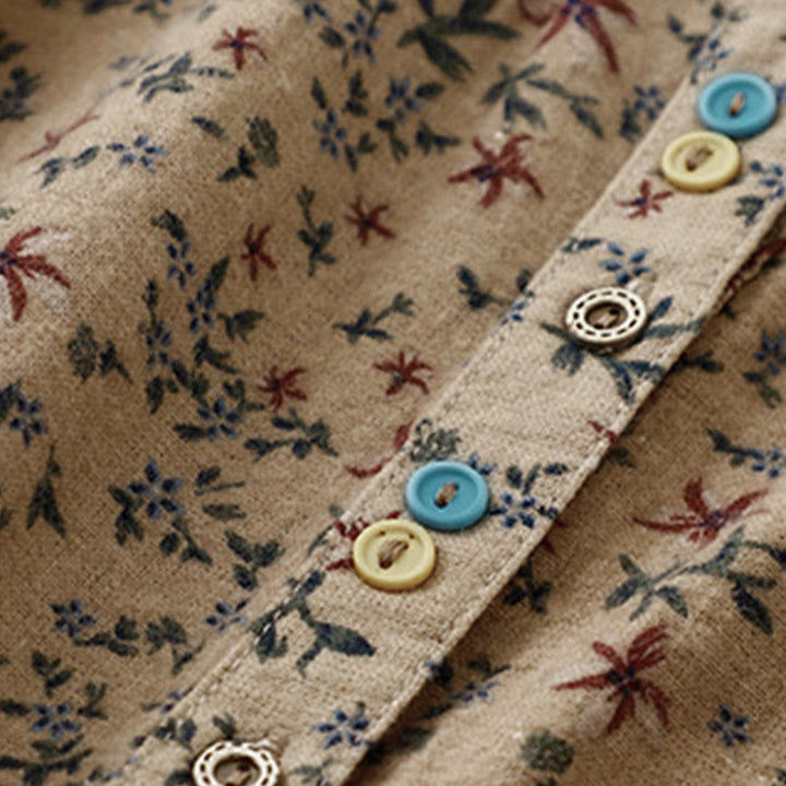 Camisa de algodón de manga larga para mujer con estampado floral otoñal de Buddha Stones y botones - image 20