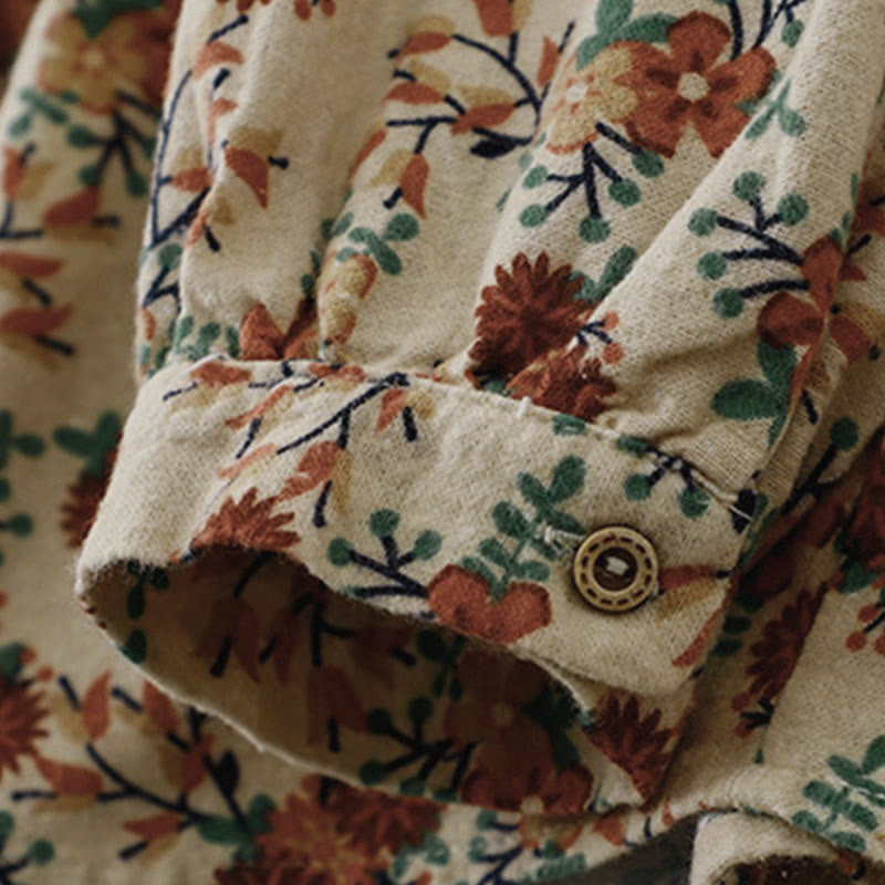 Camisa de algodón de manga larga para mujer con estampado floral otoñal de Buddha Stones y botones - image 5