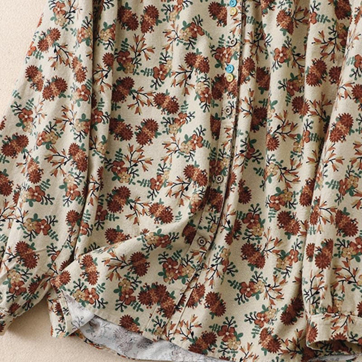Camisa de algodón de manga larga para mujer con estampado floral otoñal de Buddha Stones y botones - image 3