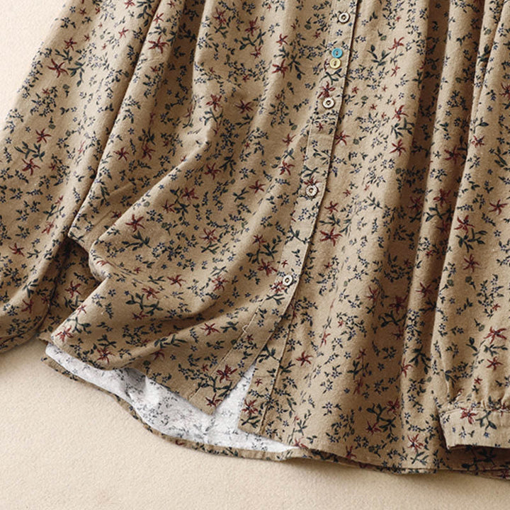 Camisa de algodón de manga larga para mujer con estampado floral otoñal de Buddha Stones y botones - image 21