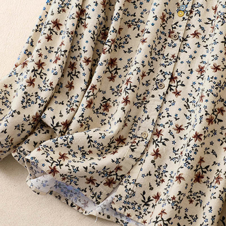 Camisa de algodón de manga larga para mujer con estampado floral otoñal de Buddha Stones y botones - image 11