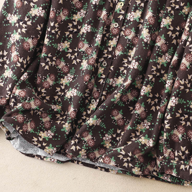 Camisa de algodón de manga larga para mujer con estampado floral otoñal de Buddha Stones y botones - image 25